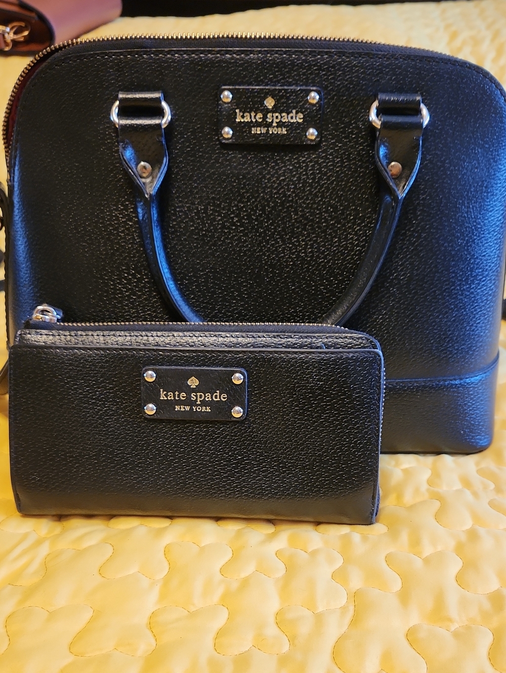 kate spade Black Pebbled Leather Satchel with Zip Wallet - Picture 1 of 11